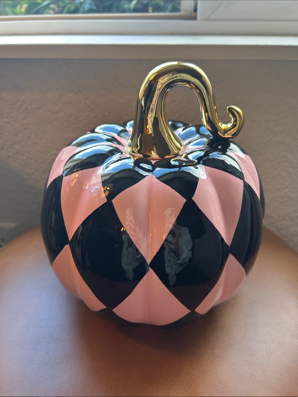 Harlequin Checkered Halloween Fall Pumpkin designer pink and black
